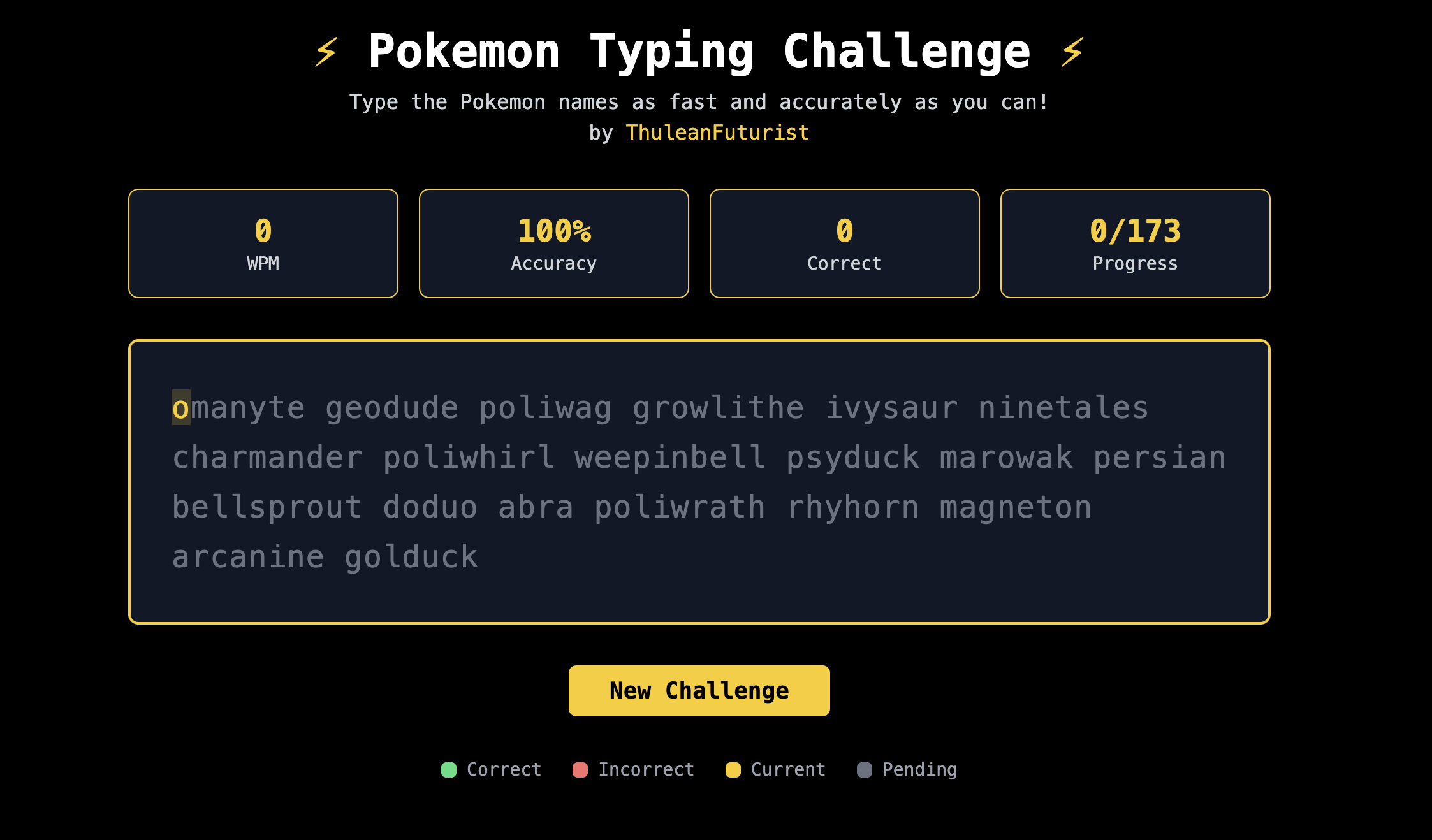 Pokemon Typing Challenge